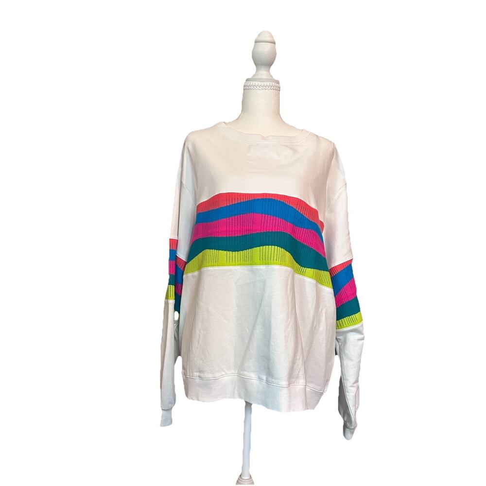 Fate Brand Bright Colorblock White Sweater Womens Medium. Playful Fun Jewel
